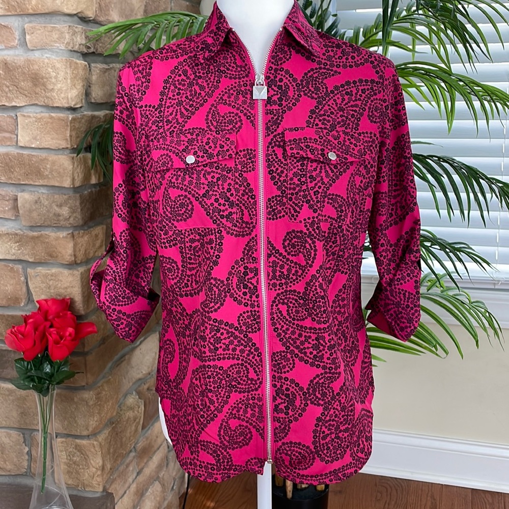 MICHAEL KORS ~ Floral Paisley-Print Zip-Up Top ~ Azalea ~ NWT!